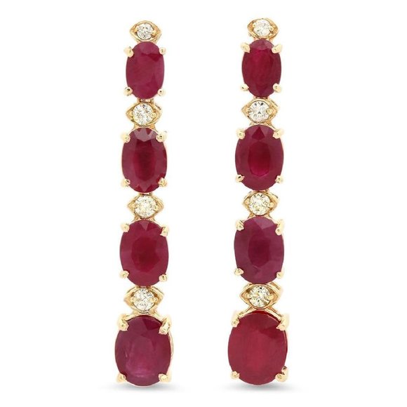7.30 Ct Red Ruby & Diamond 14KY Gold Earring